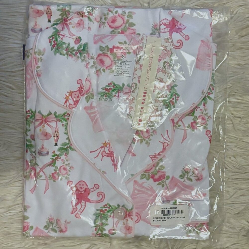 Roller Rabbit x LoveShackFancy Pink Beaux Christmas Polo Pajamas Set